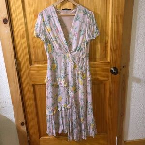 Zara Ruffled Floral Print Dress Size Large